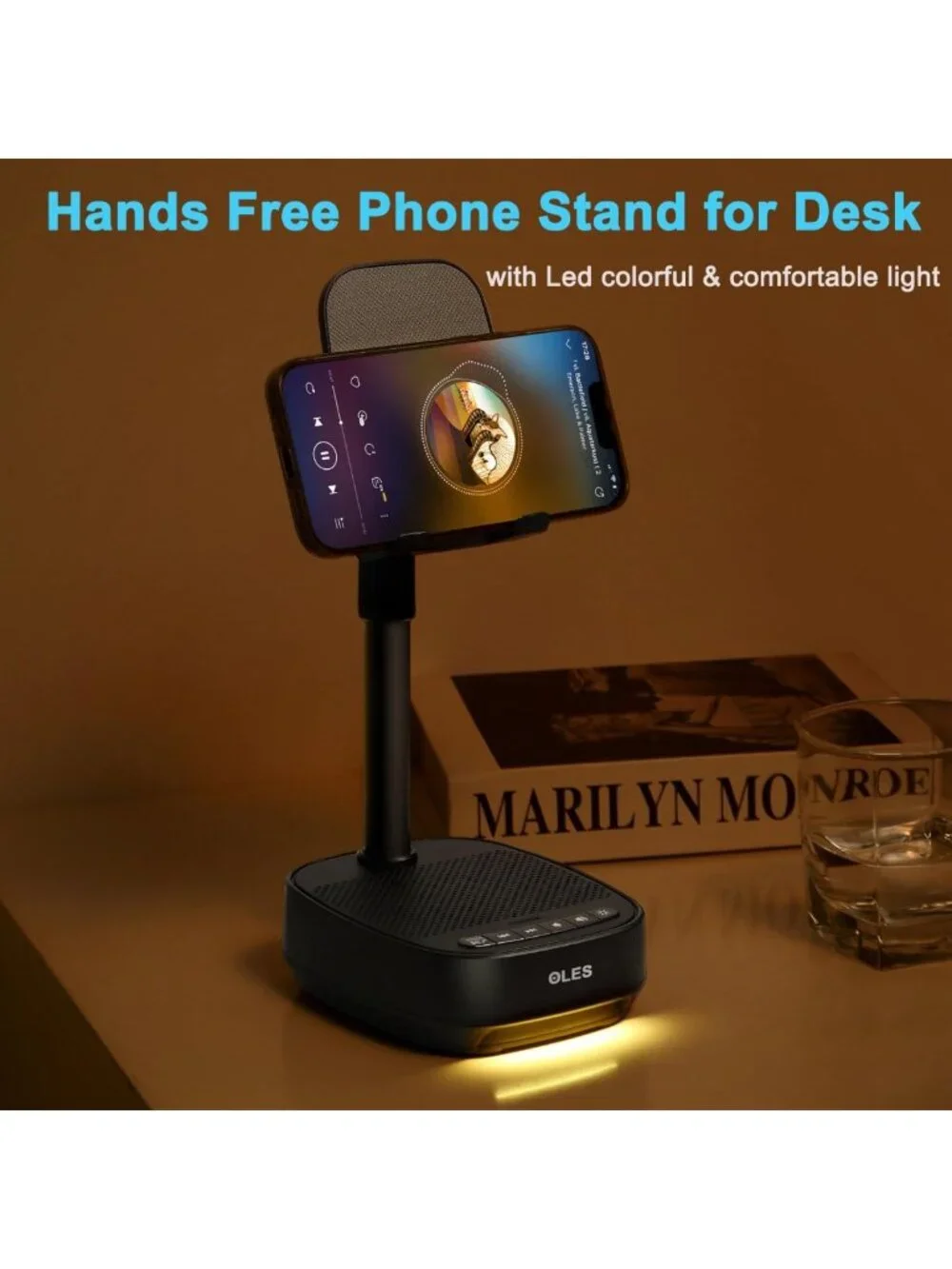 Adjustable Bluetooth Speaker Phone Stand with LED Light - Unique Gift for